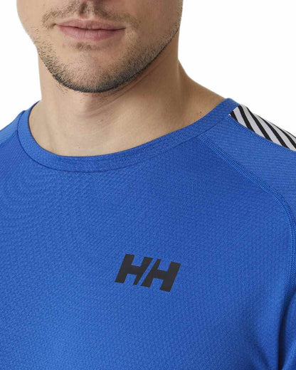 Cobalt Coloured Helly Hansen Mens Lifa Active Stripe Crew Base Layer on white background 