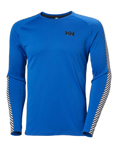 Cobalt Coloured Helly Hansen Mens Lifa Active Stripe Crew Base Layer on white background 