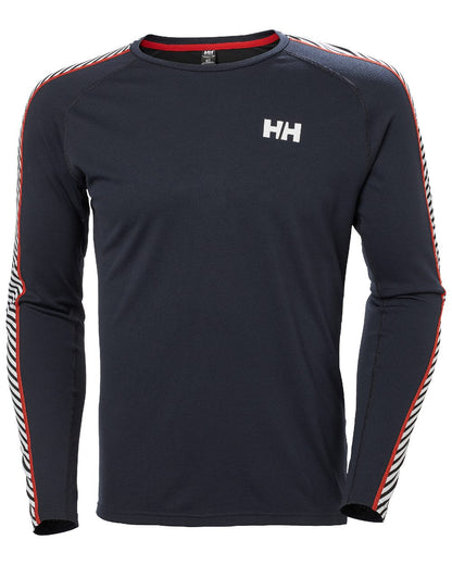 Navy Coloured Helly Hansen Mens Lifa Active Stripe Crew Base Layer on white background 