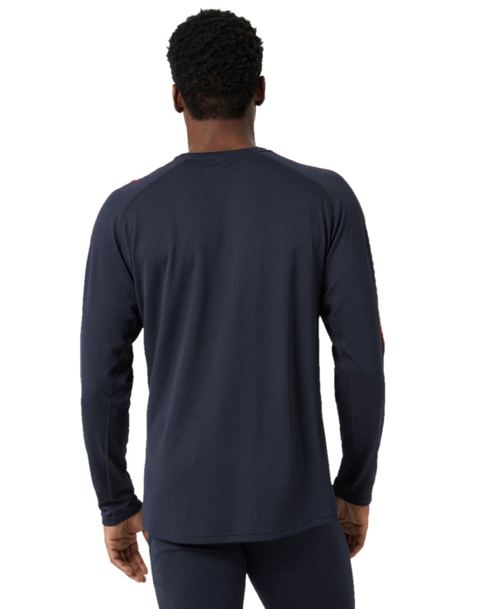 Navy Coloured Helly Hansen Mens Lifa Active Stripe Crew Base Layer on white background 