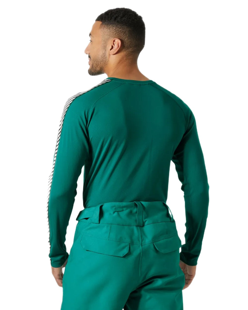Signal Green Coloured Helly Hansen Mens Lifa Active Stripe Crew Base Layer on white background 