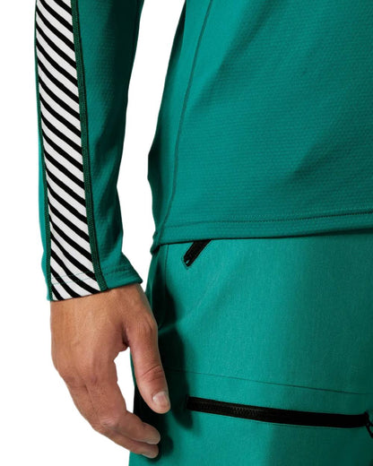 Signal Green Coloured Helly Hansen Mens Lifa Active Stripe Crew Base Layer on white background 