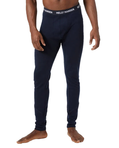 Navy Coloured Helly Hansen Mens Lifa Merino Midweight 2-In-1 Base Layer Pants on white background 