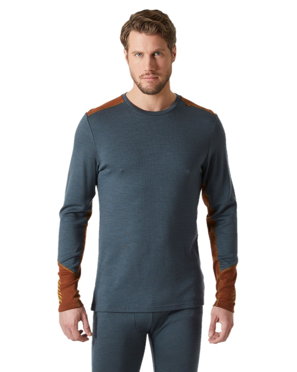 Alpine Frost Coloured Helly Hansen Mens Lifa Merino Midweight Crew Base Layer on white background 