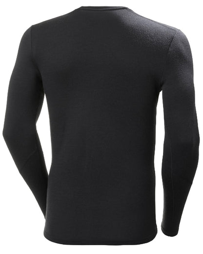 Black Coloured Helly Hansen Mens Lifa Merino Midweight Crew Base Layer on white background 