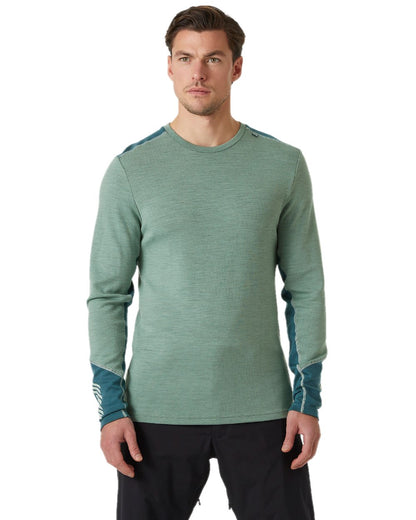 Cactus Coloured Helly Hansen Mens Lifa Merino Midweight Crew Base Layer on white background 