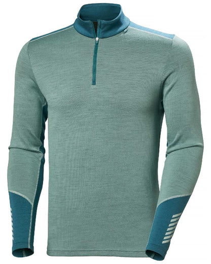 Cactus Coloured Helly Hansen Mens Lifa Merino Midweight Half-Zip Base Layer on white background 