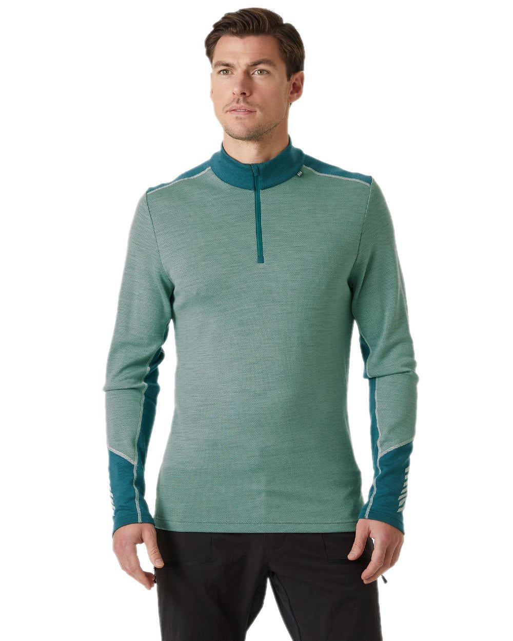 Cactus Coloured Helly Hansen Mens Lifa Merino Midweight Half-Zip Base Layer on white background 