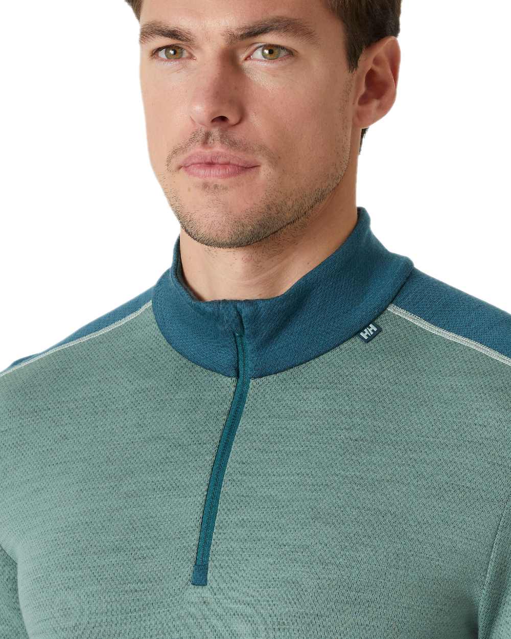 Cactus Coloured Helly Hansen Mens Lifa Merino Midweight Half-Zip Base Layer on white background 