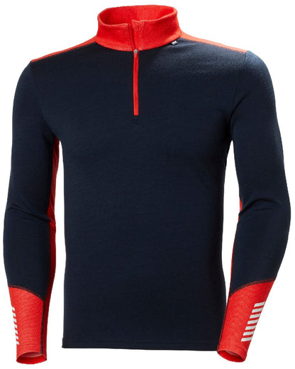 Navy Coloured Helly Hansen Mens Lifa Merino Midweight Half-Zip Base Layer on white background 