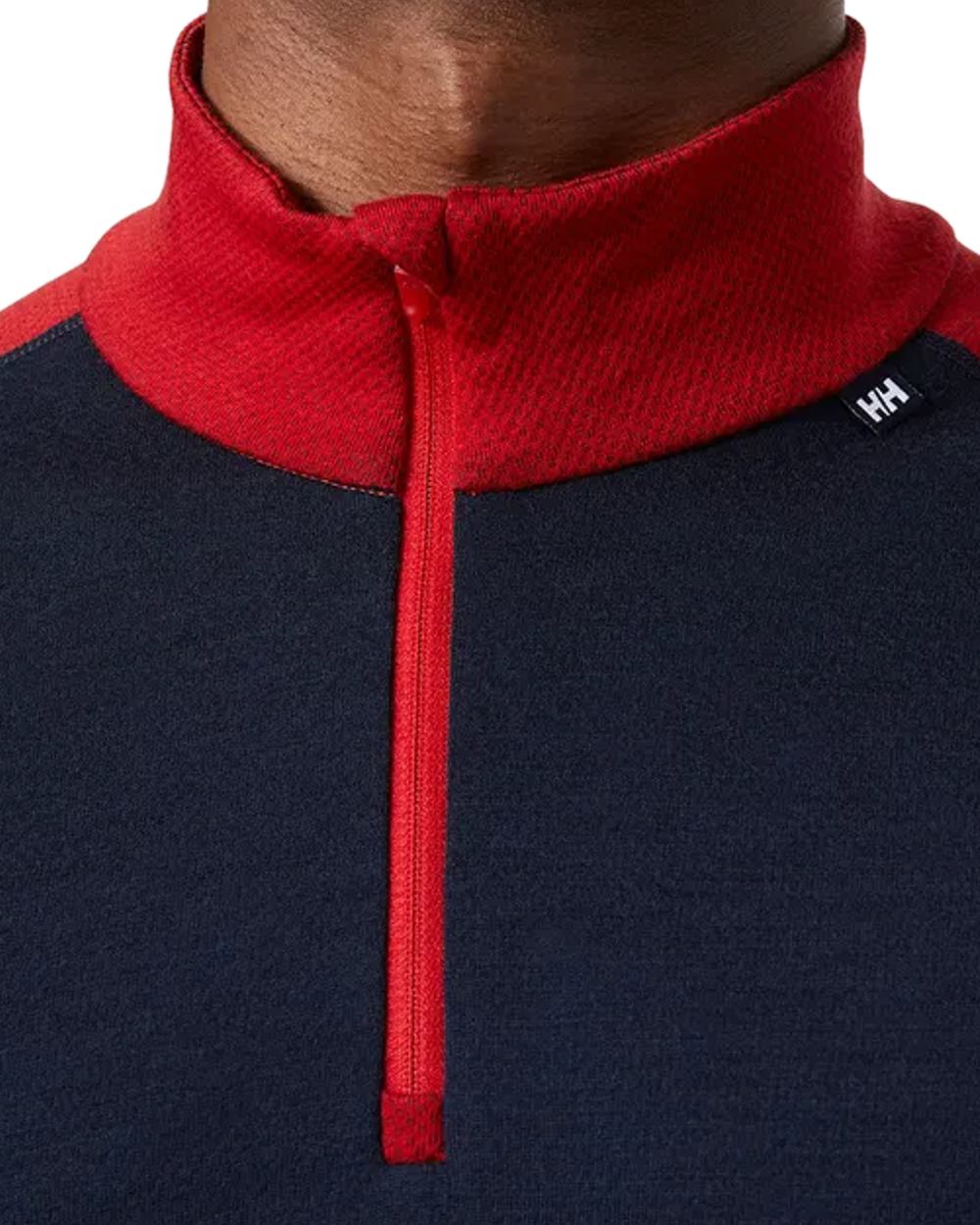 Navy Coloured Helly Hansen Mens Lifa Merino Midweight Half-Zip Base Layer on white background 