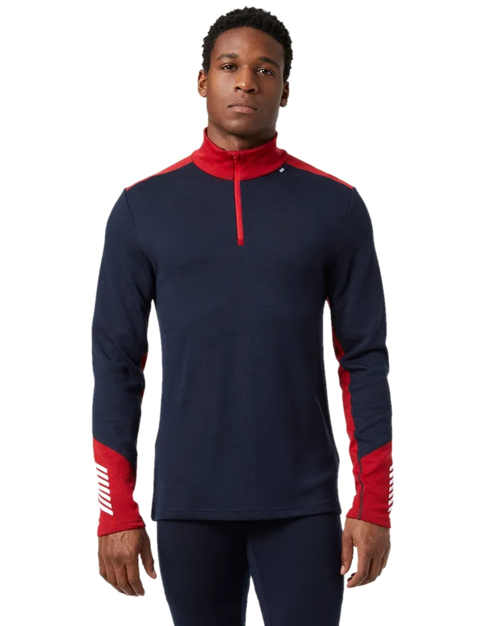 Navy Coloured Helly Hansen Mens Lifa Merino Midweight Half-Zip Base Layer on white background 