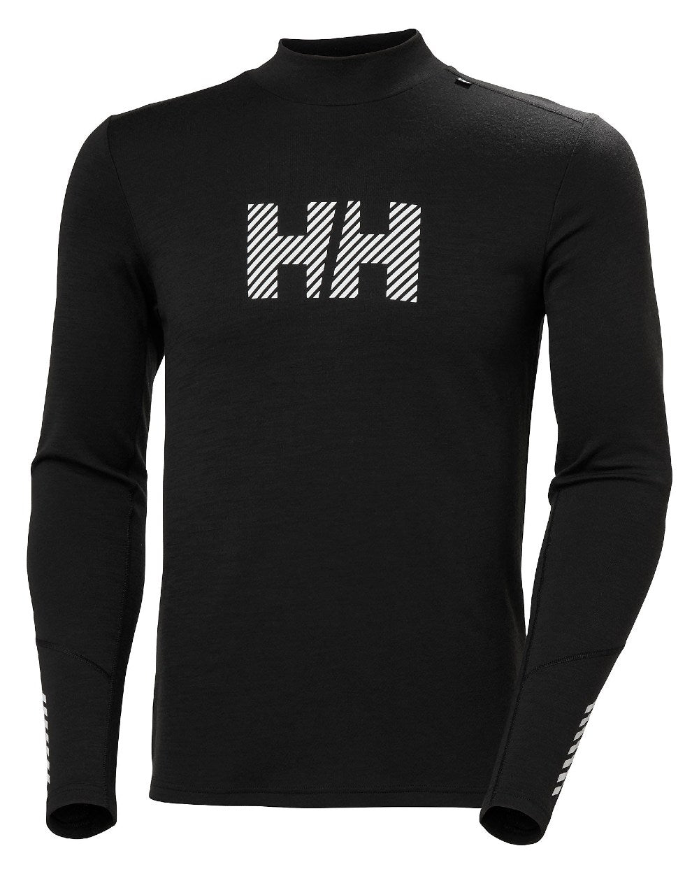 Black Coloured Helly Hansen Mens Lifa Merino Midweight Logo Base Layer on white background 