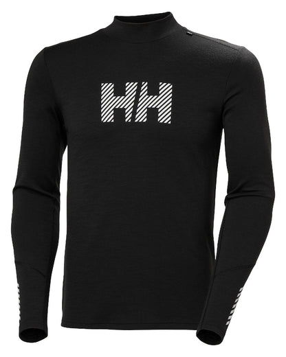 Black Coloured Helly Hansen Mens Lifa Merino Midweight Logo Base Layer on white background 