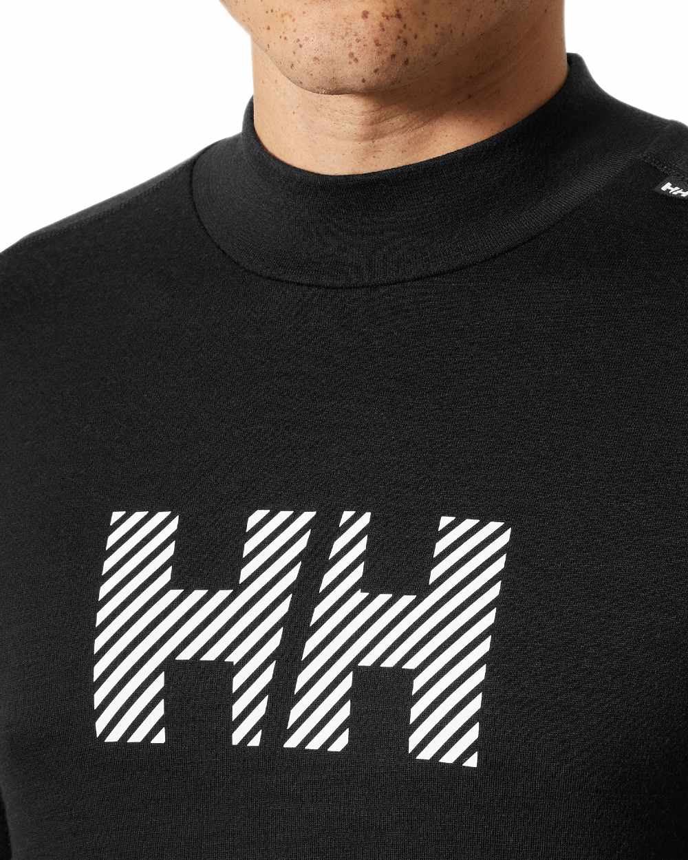Black Coloured Helly Hansen Mens Lifa Merino Midweight Logo Base Layer on white background 