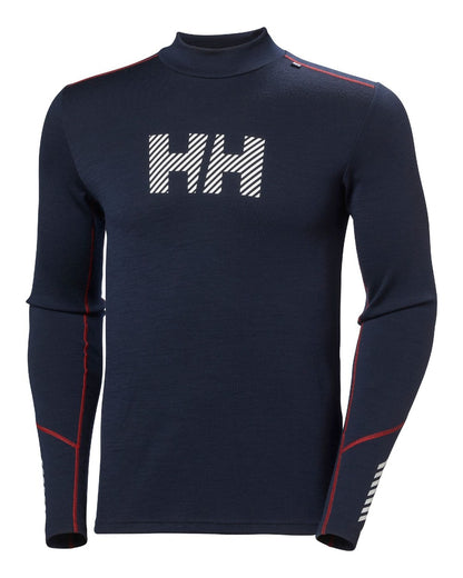 Navy Coloured Helly Hansen Mens Lifa Merino Midweight Logo Base Layer on white background 