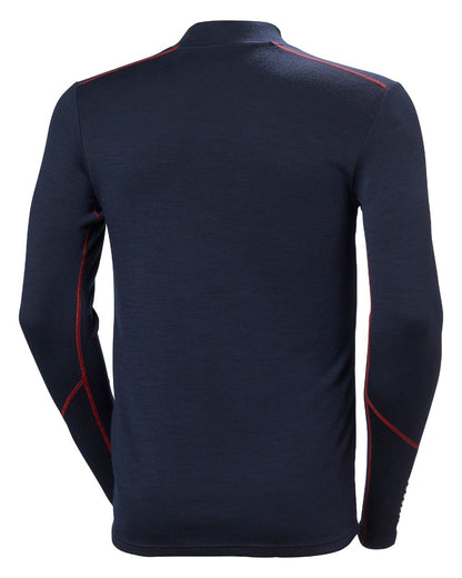Navy Coloured Helly Hansen Mens Lifa Merino Midweight Logo Base Layer on white background 