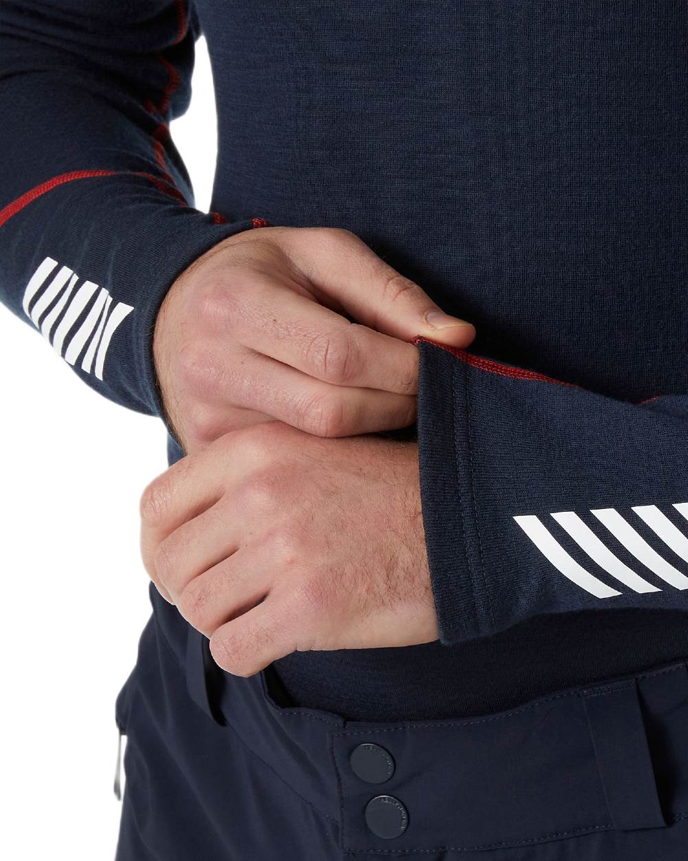 Navy Coloured Helly Hansen Mens Lifa Merino Midweight Logo Base Layer on white background 