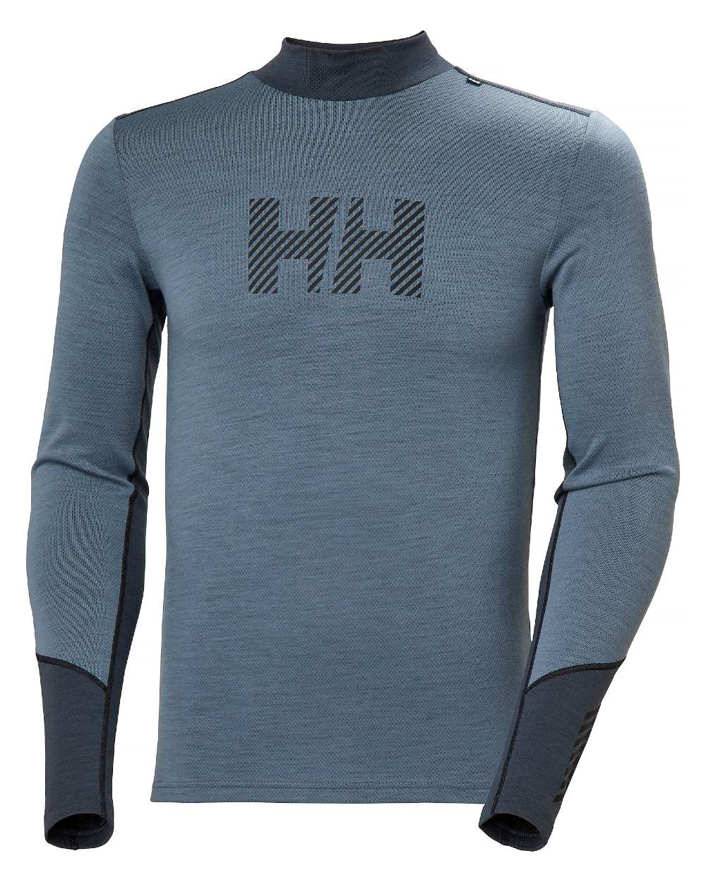 Washed Navy Coloured Helly Hansen Mens Lifa Merino Midweight Logo Base Layer on white background 