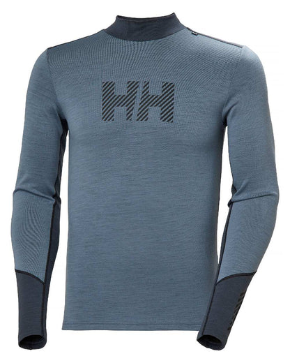 Washed Navy Coloured Helly Hansen Mens Lifa Merino Midweight Logo Base Layer on white background 