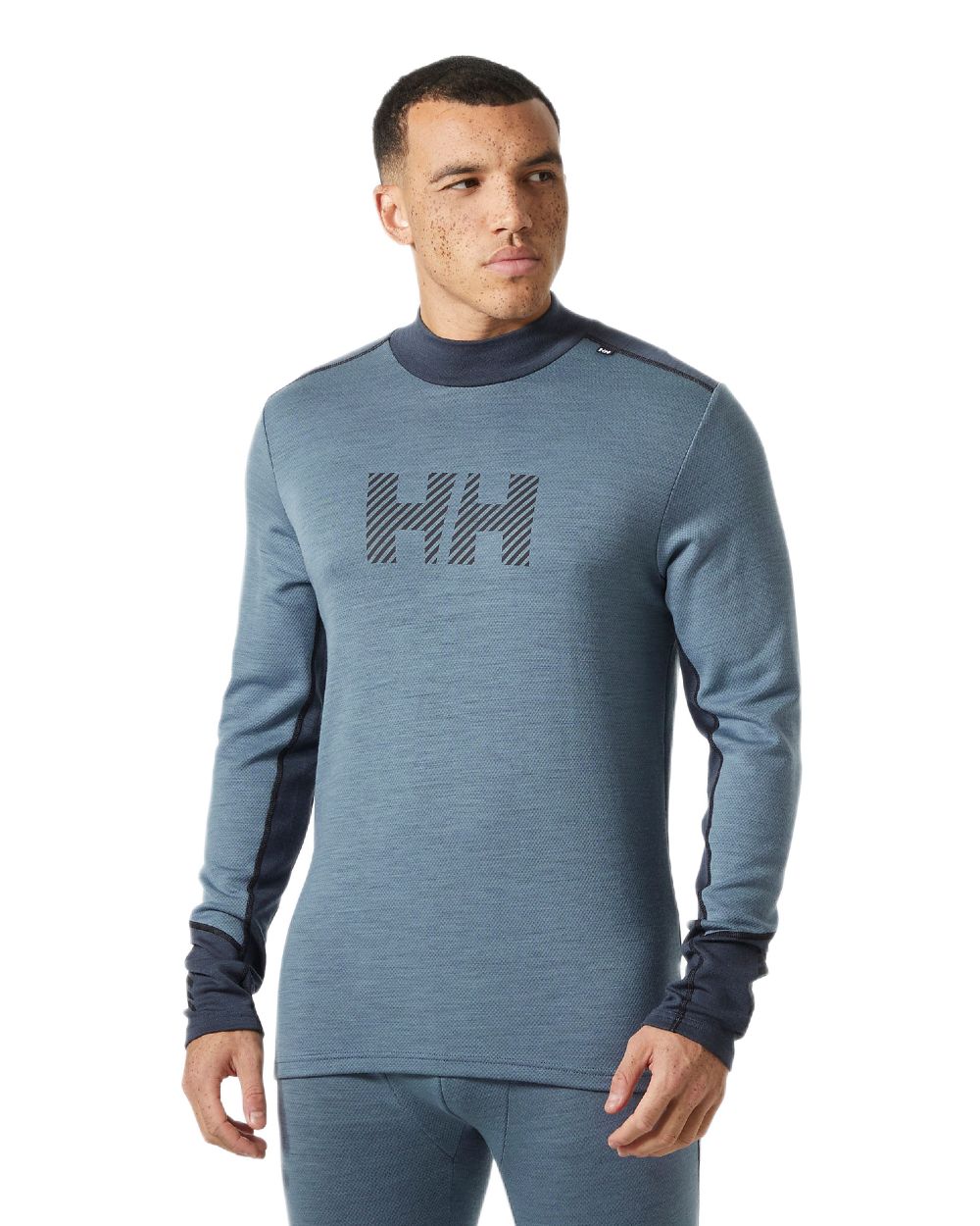 Washed Navy Coloured Helly Hansen Mens Lifa Merino Midweight Logo Base Layer on white background 