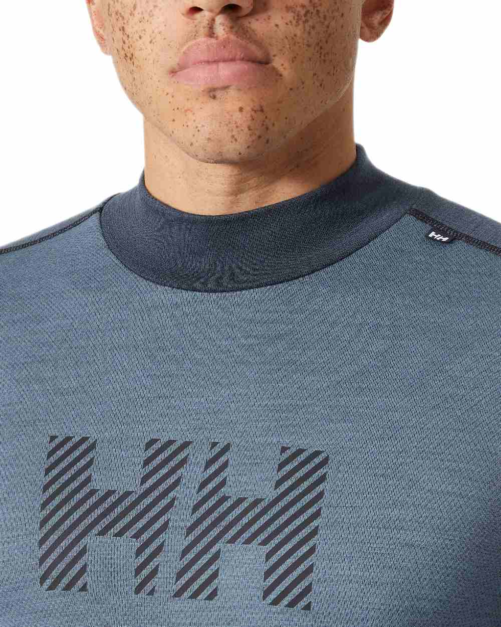 Washed Navy Coloured Helly Hansen Mens Lifa Merino Midweight Logo Base Layer on white background 