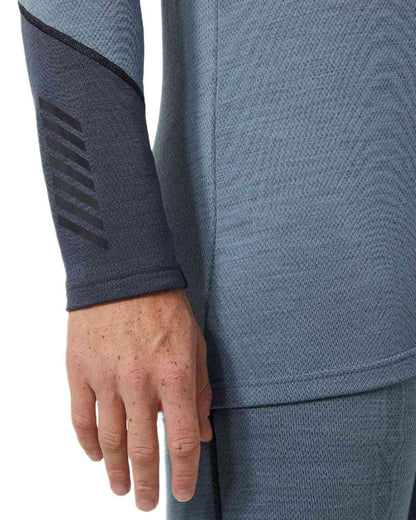 Washed Navy Coloured Helly Hansen Mens Lifa Merino Midweight Logo Base Layer on white background 