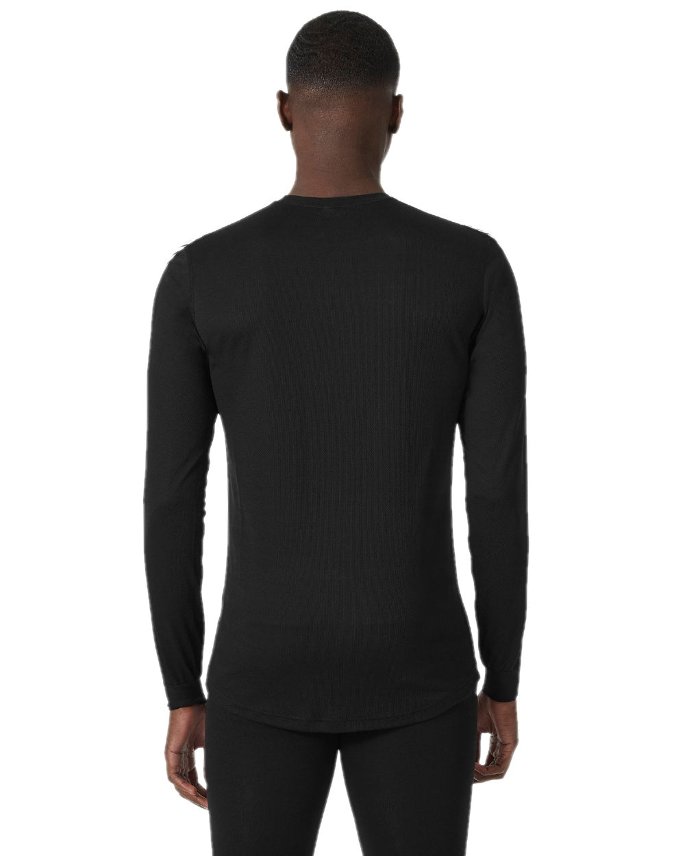 Black Coloured Helly Hansen Mens Lifa Stripe Long-Sleeve Crew Base Layer on white background 