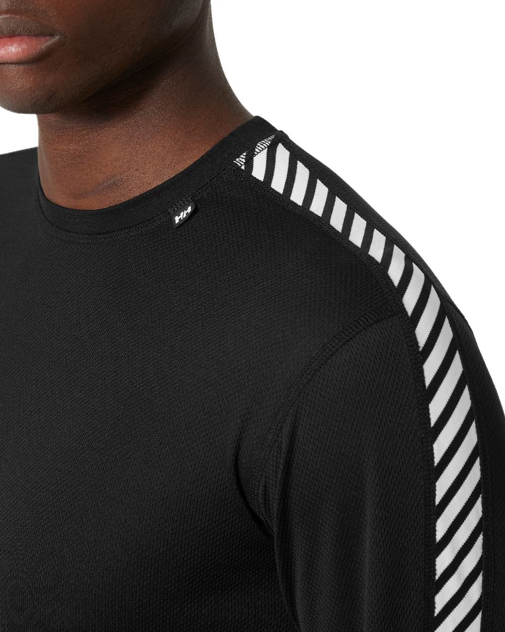 Black Coloured Helly Hansen Mens Lifa Stripe Long-Sleeve Crew Base Layer on white background 