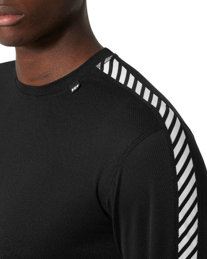 Black Coloured Helly Hansen Mens Lifa Stripe Long-Sleeve Crew Base Layer on white background 