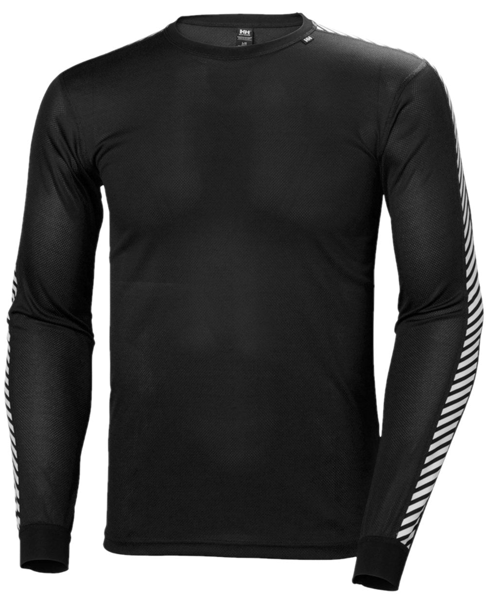 Black Coloured Helly Hansen Mens Lifa Stripe Long Sleeve Crew Base Layer on white background 