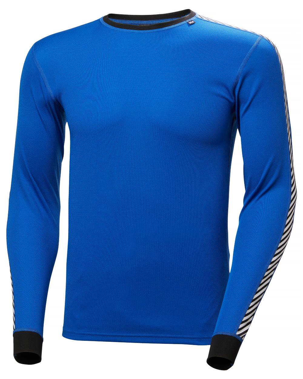 Cobalt 2 Coloured Helly Hansen Mens Lifa Stripe Long Sleeve Crew Base Layer on white background 