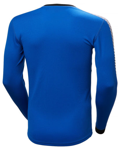 Cobalt 2 Coloured Helly Hansen Mens Lifa Stripe Long Sleeve Crew Base Layer on white background 