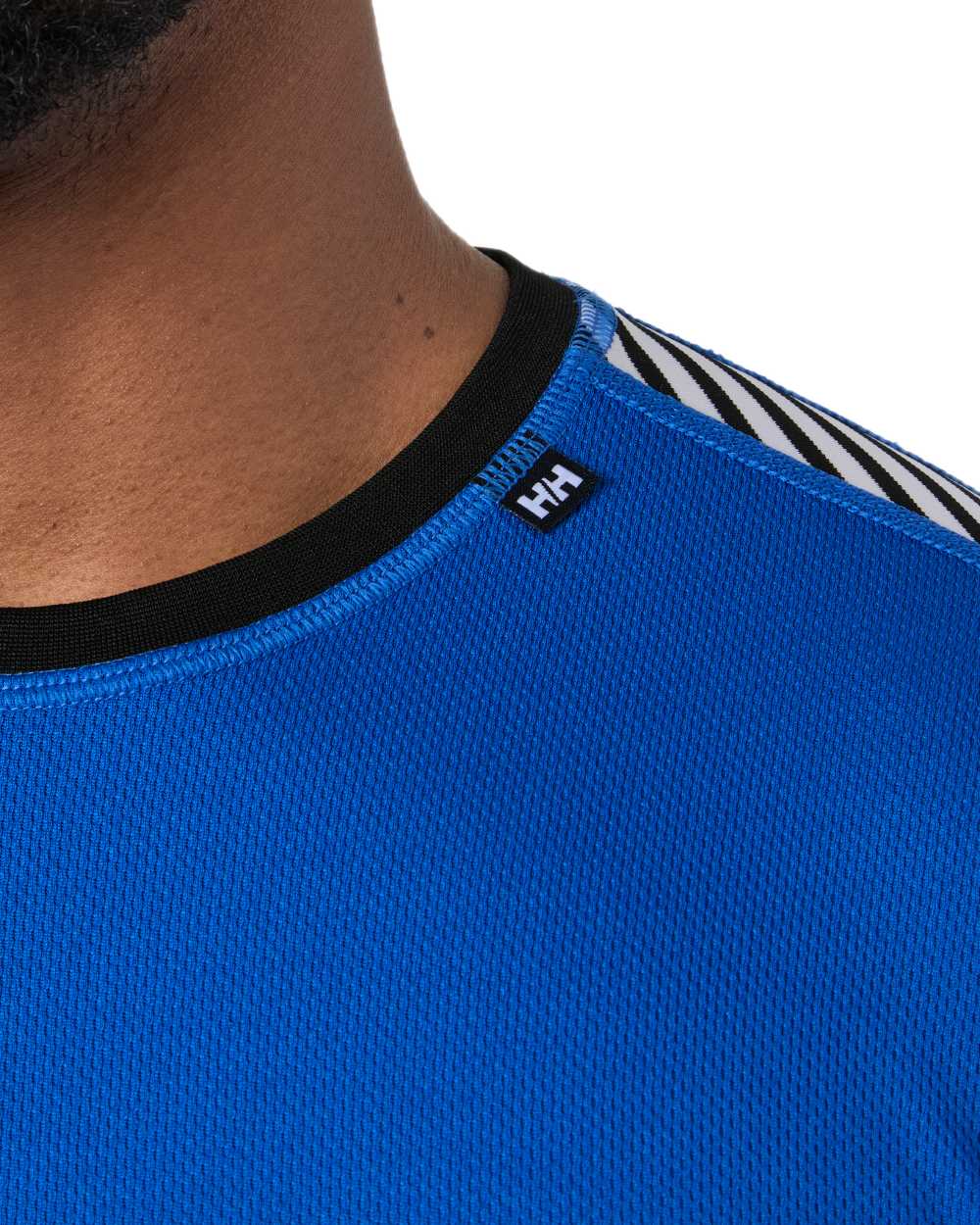 Cobalt 2 Coloured Helly Hansen Mens Lifa Stripe Long Sleeve Crew Base Layer on white background 