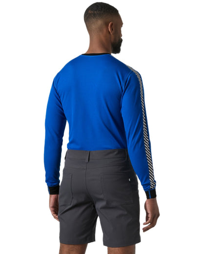 Cobalt 2 Coloured Helly Hansen Mens Lifa Stripe Long Sleeve Crew Base Layer on white background 