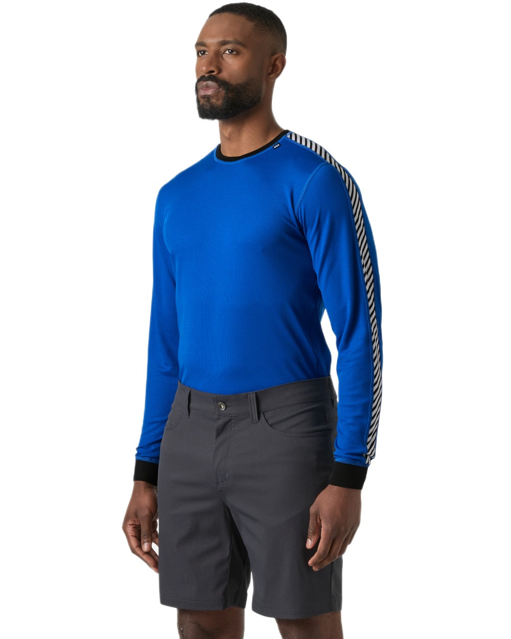 Cobalt 2 Coloured Helly Hansen Mens Lifa Stripe Long Sleeve Crew Base Layer on white background 