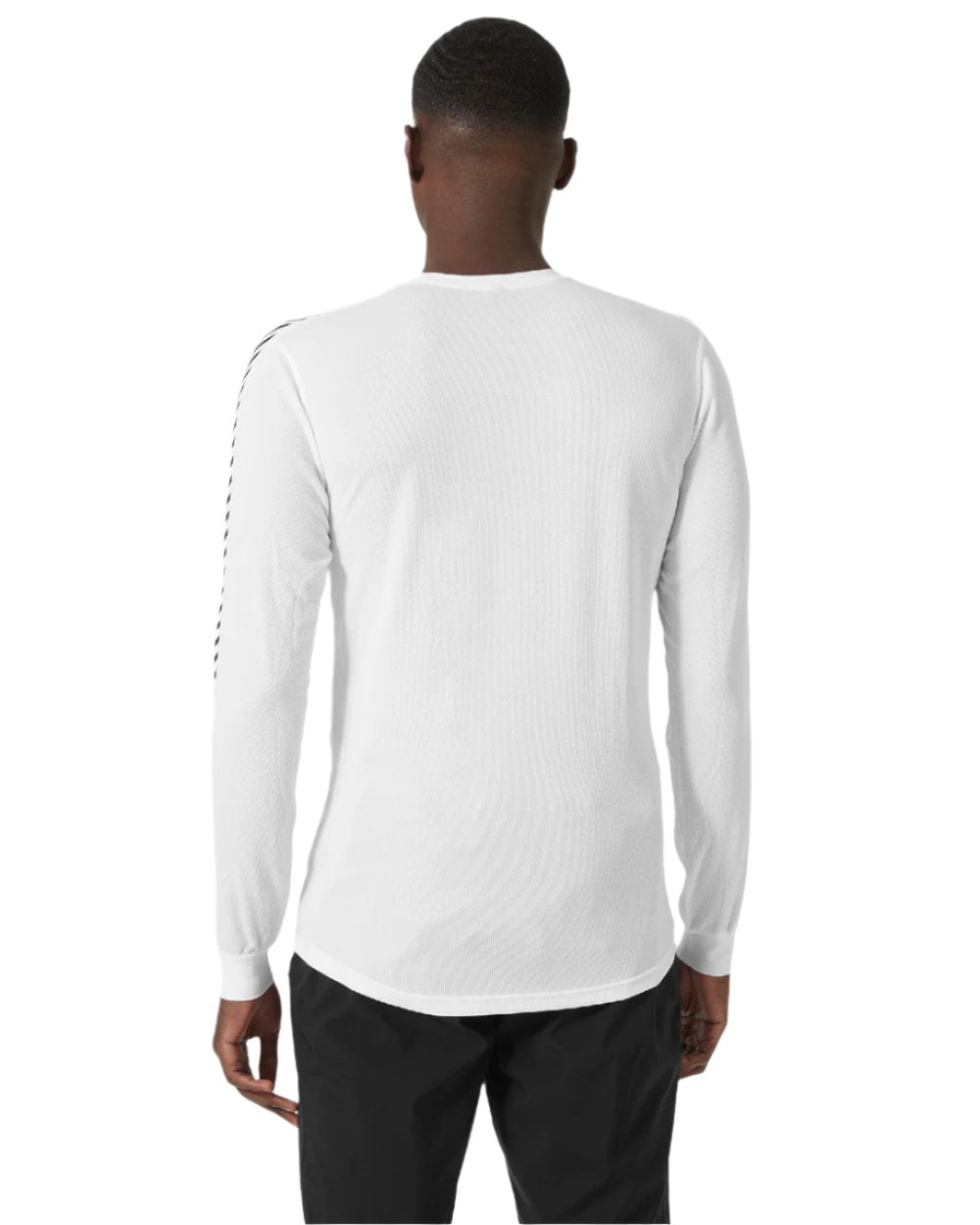White Coloured Helly Hansen Mens Lifa Stripe Long Sleeve Crew Base Layer on white background 