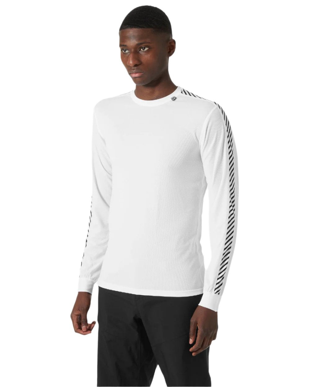 White Coloured Helly Hansen Mens Lifa Stripe Long Sleeve Crew Base Layer on white background 