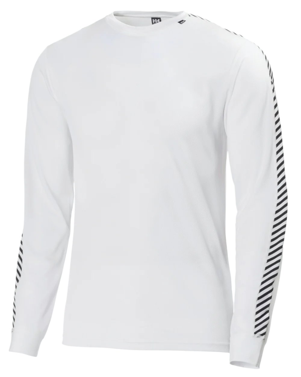 White Coloured Helly Hansen Mens Lifa Stripe Long Sleeve Crew Base Layer on white background 