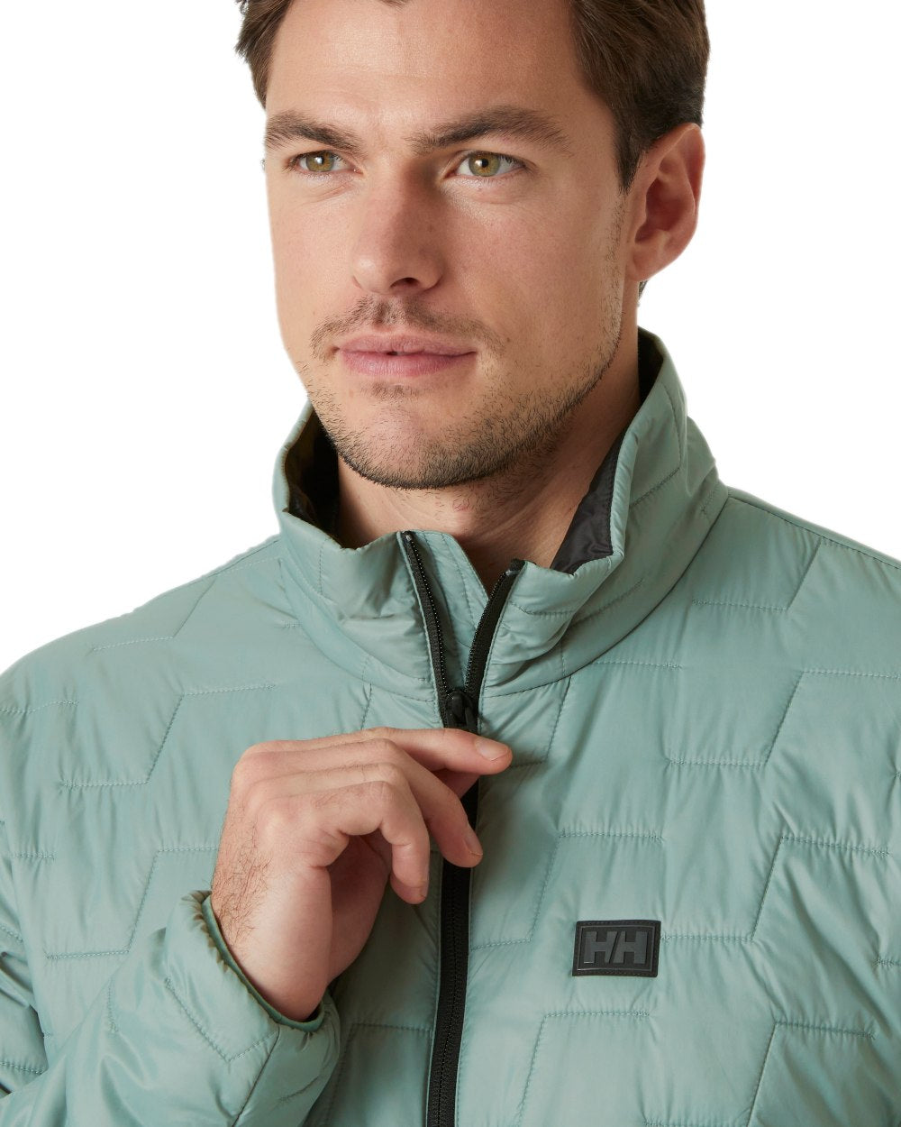 Cactus Coloured Helly Hansen Mens Lifaloft Insulator Jacket on white background 