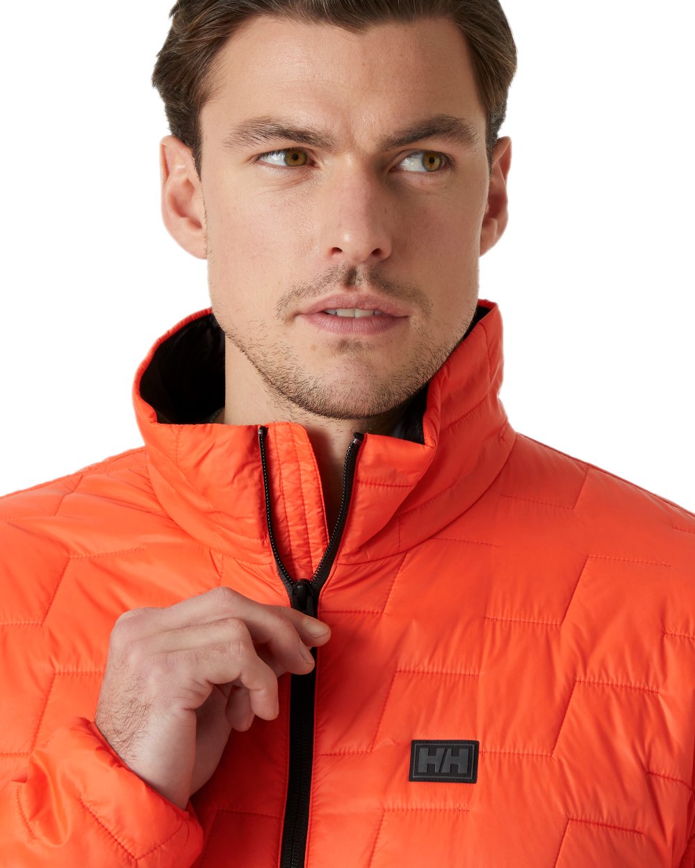 Cherry Tomato Coloured Helly Hansen Mens Lifaloft Insulator Jacket on white background 