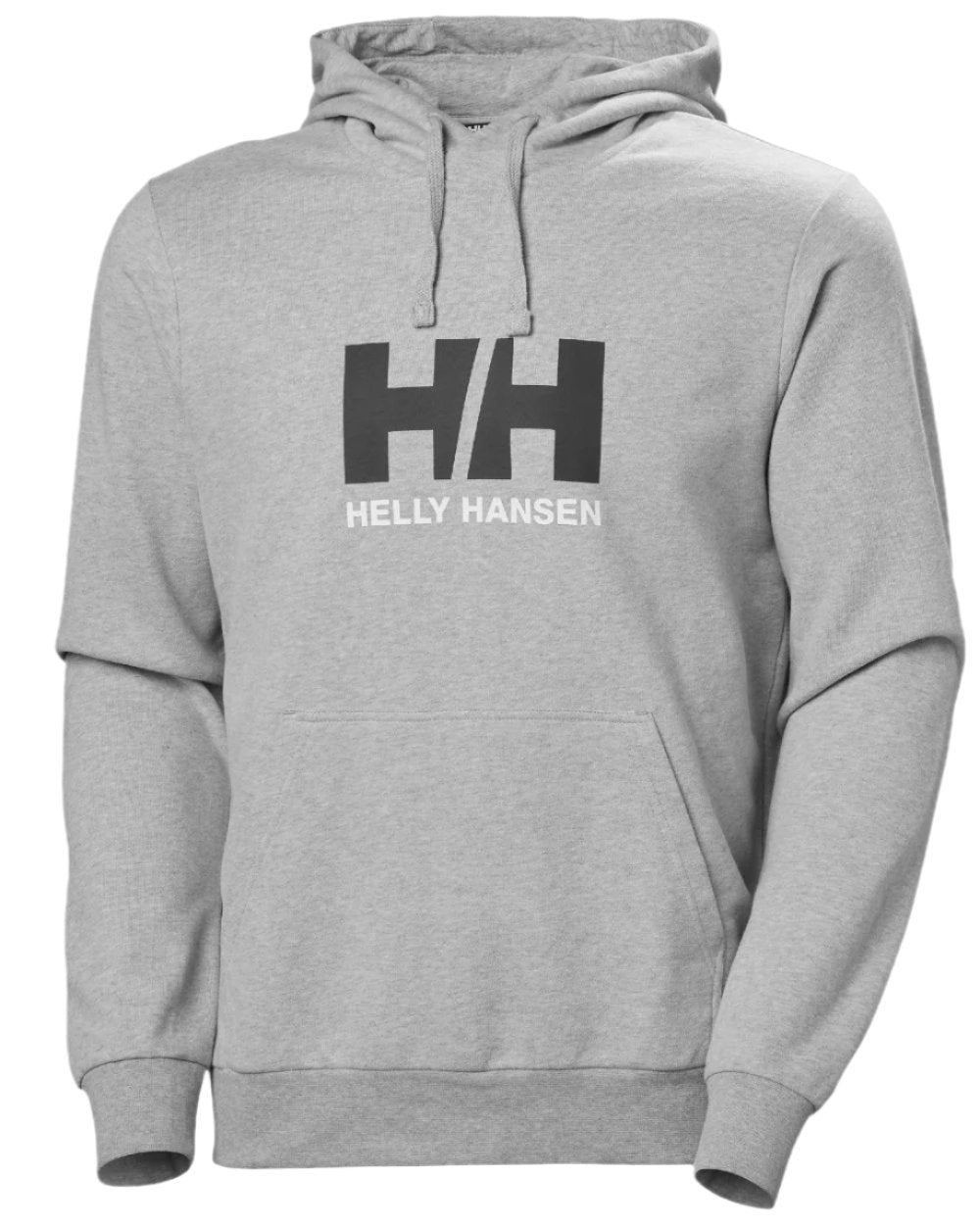 Grey Melange coloured Helly Hansen Mens Logo Hoodie on white background 