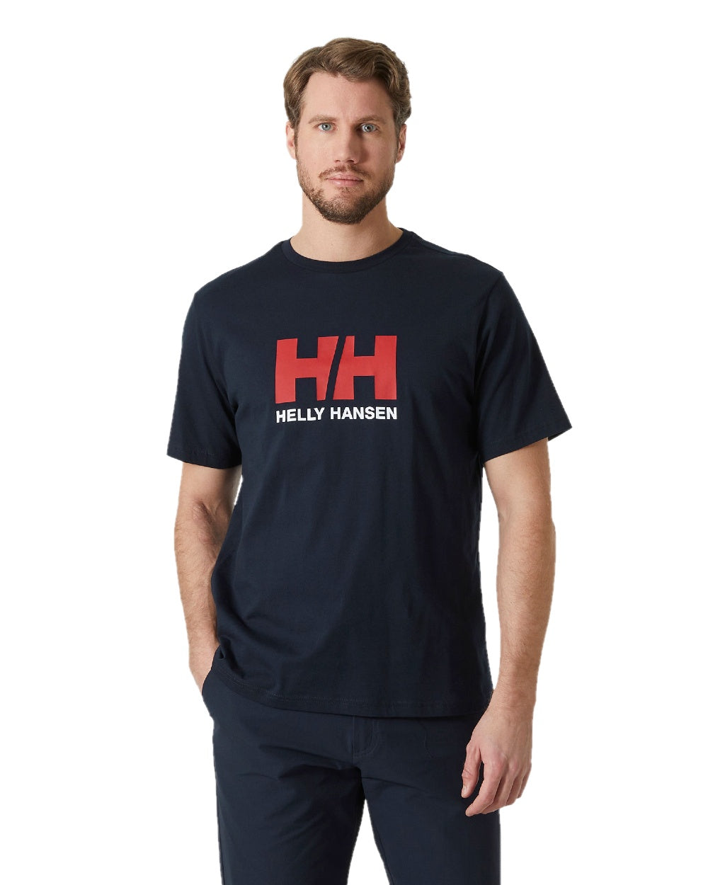 Navy coloured Helly Hansen Mens Logo T-Shirt 3.0 on white background 