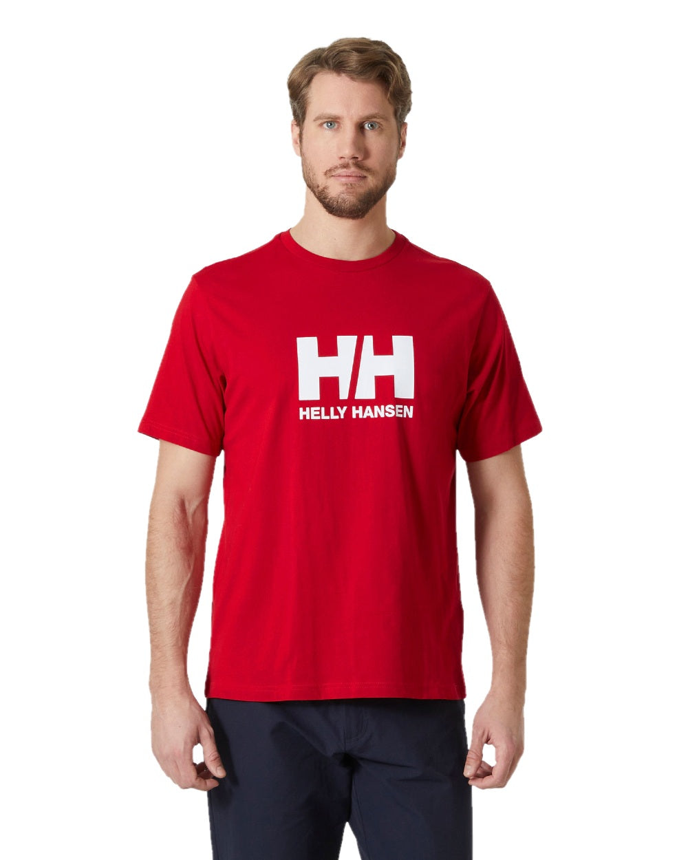 Red coloured Helly Hansen Mens Logo T-Shirt 3.0 on white background 