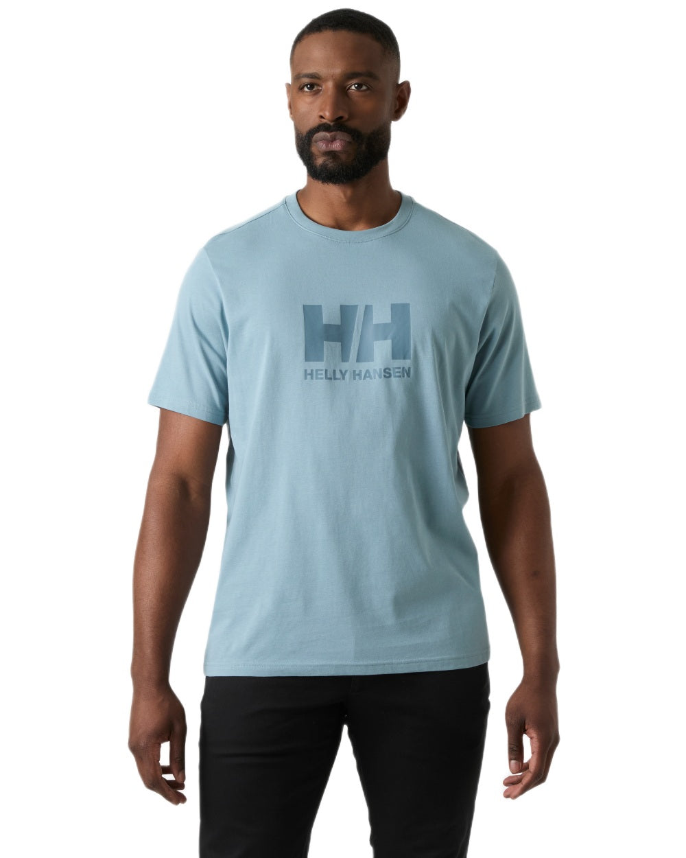 Windy Blue coloured Helly Hansen Mens Logo T-Shirt 3.0 on white background 