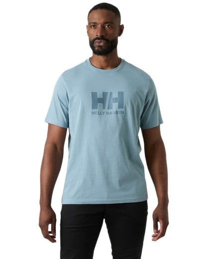 Windy Blue coloured Helly Hansen Mens Logo T-Shirt 3.0 on white background 