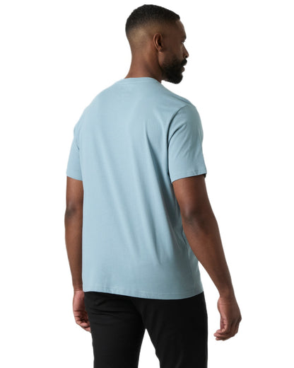 Windy Blue coloured Helly Hansen Mens Logo T-Shirt 3.0 on white background 