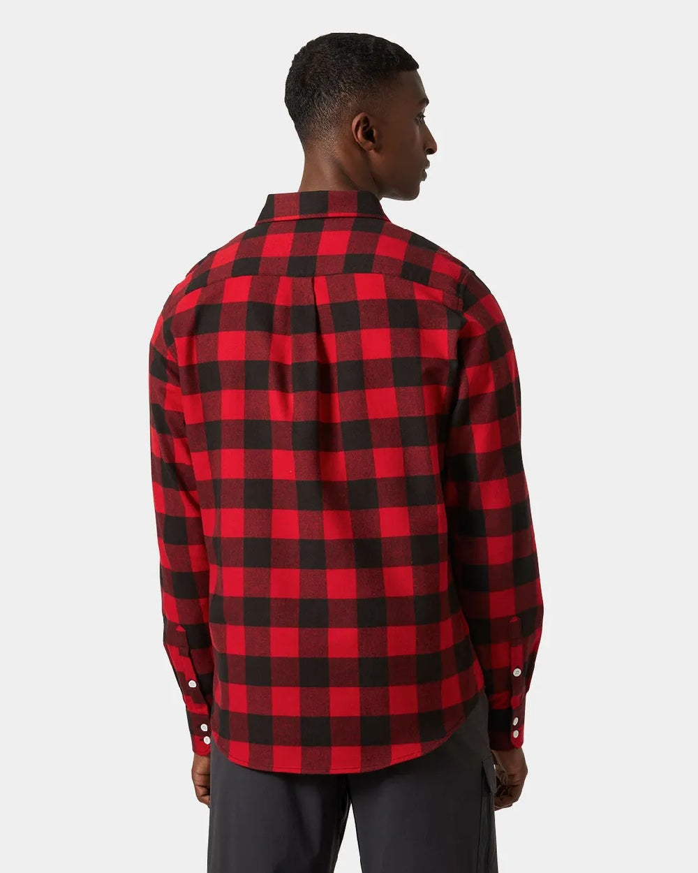 Red Buffalo Coloured helly Hansen Mens Lokka Flannel Long Sleeve Shirt On White Background 