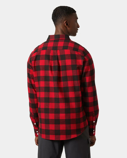 Red Buffalo Coloured helly Hansen Mens Lokka Flannel Long Sleeve Shirt On White Background 