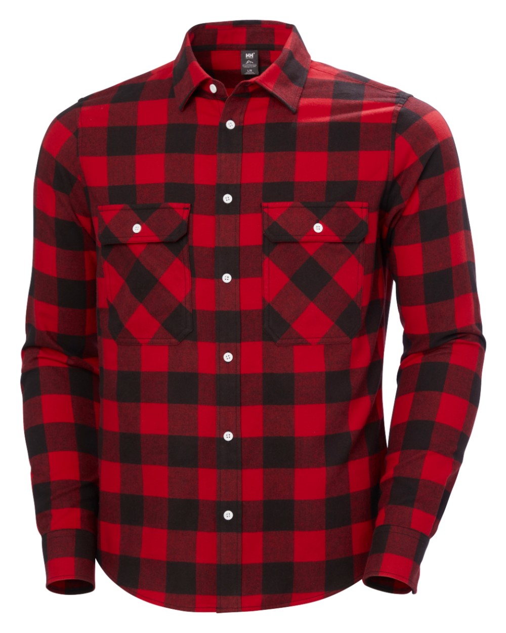 Red Buffalo Coloured helly Hansen Mens Lokka Flannel Long Sleeve Shirt On White Background 